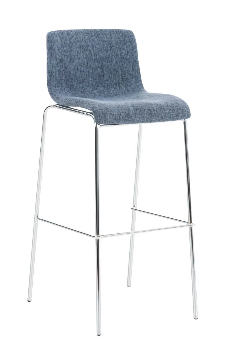 Lot de 2 tabourets de bar avec repose-pieds dossier incurvé en tissu bleu et 4 pieds en métal chromé 10_0004191