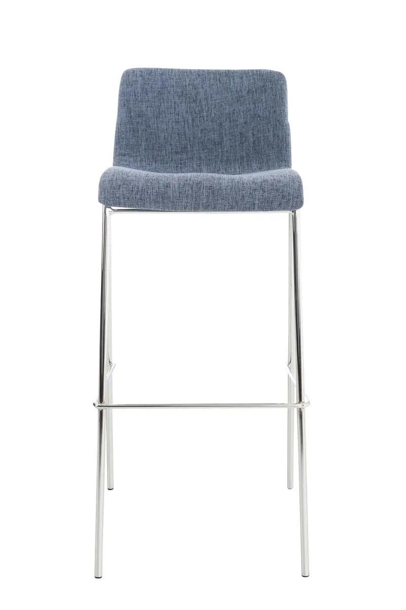 Lot de 2 tabourets de bar avec repose-pieds dossier incurvé en tissu bleu et 4 pieds en métal chromé 10_0004191