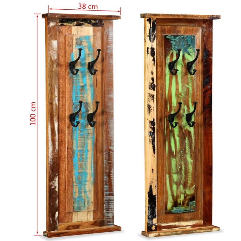 Lot de 2 portes-manteaux en bois de récupération massif avec 4 crochets 38 x 100 cm DEC024192