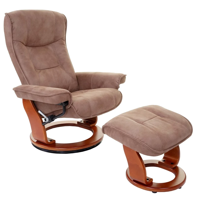 Fauteuil de relaxation TV pivotant et réglable avec repose-pieds et accoudoirs en tissu marron vieilli 04_0003677