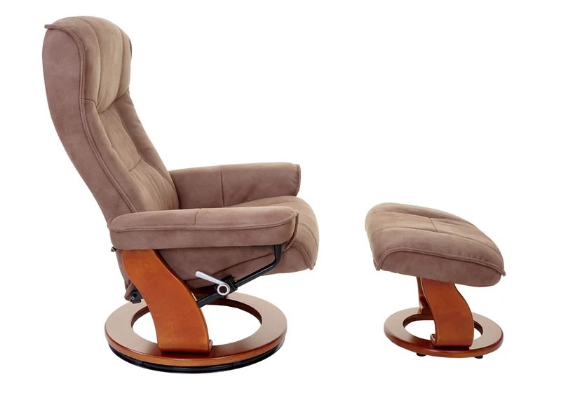 Fauteuil de relaxation TV pivotant et réglable avec repose-pieds et accoudoirs en tissu marron vieilli 04_0003677