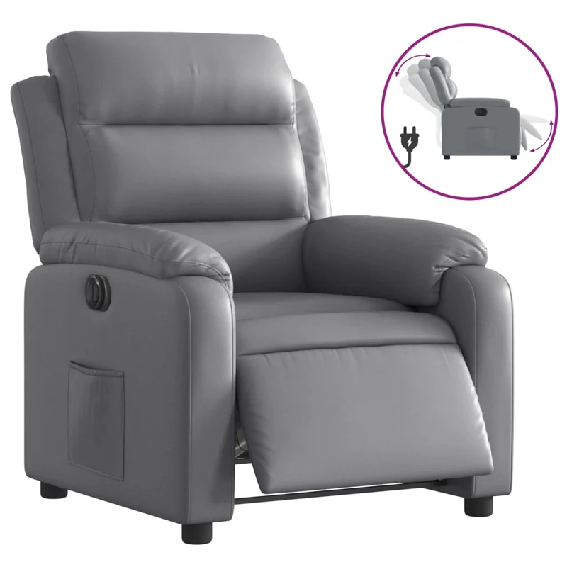 Fauteuil relax TV fonction d'inclinaison électrique très confortable en PVC gris DEC028387