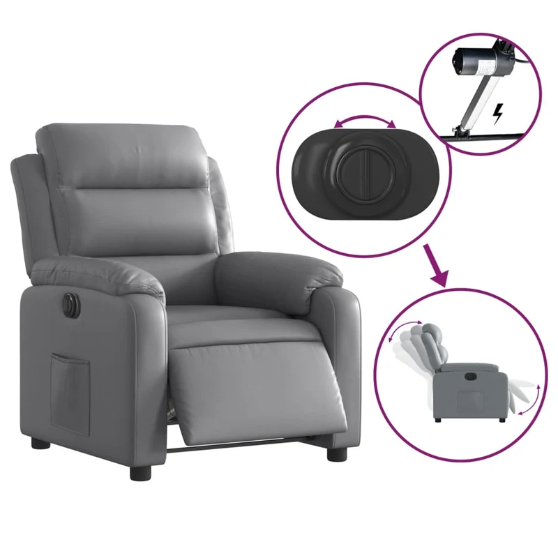 Fauteuil relax TV fonction d'inclinaison électrique très confortable en PVC gris DEC028387