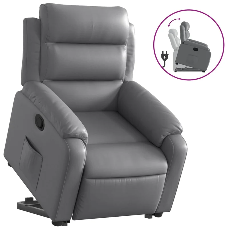 Fauteuil relax TV rembourrage confortable fonction de levage électrique en PVC gris DEC027987