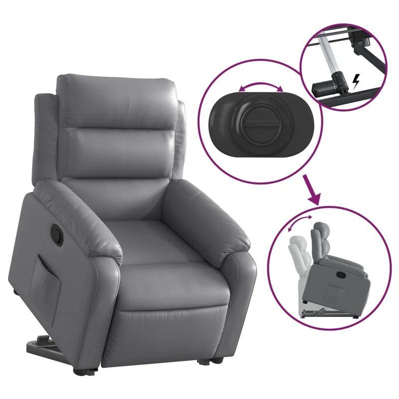 Fauteuil relax TV rembourrage confortable fonction de levage électrique en PVC gris DEC027987