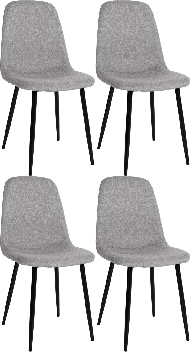 Lot de 4 chaises de salle à manger design simple avec pieds en métal noir assise en tissu gris clair 10_0001839