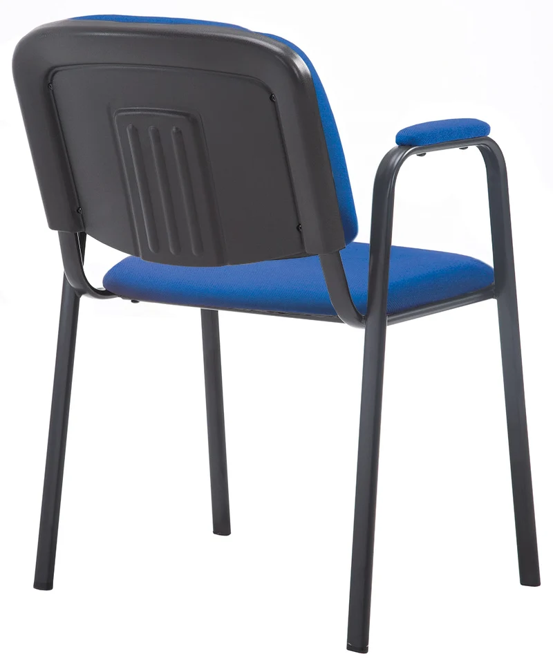 Chaise visiteur avec accoudoirs intégrés zone d'attente en tissu bleu piètement à 4 pieds en métal noir 10_0003384