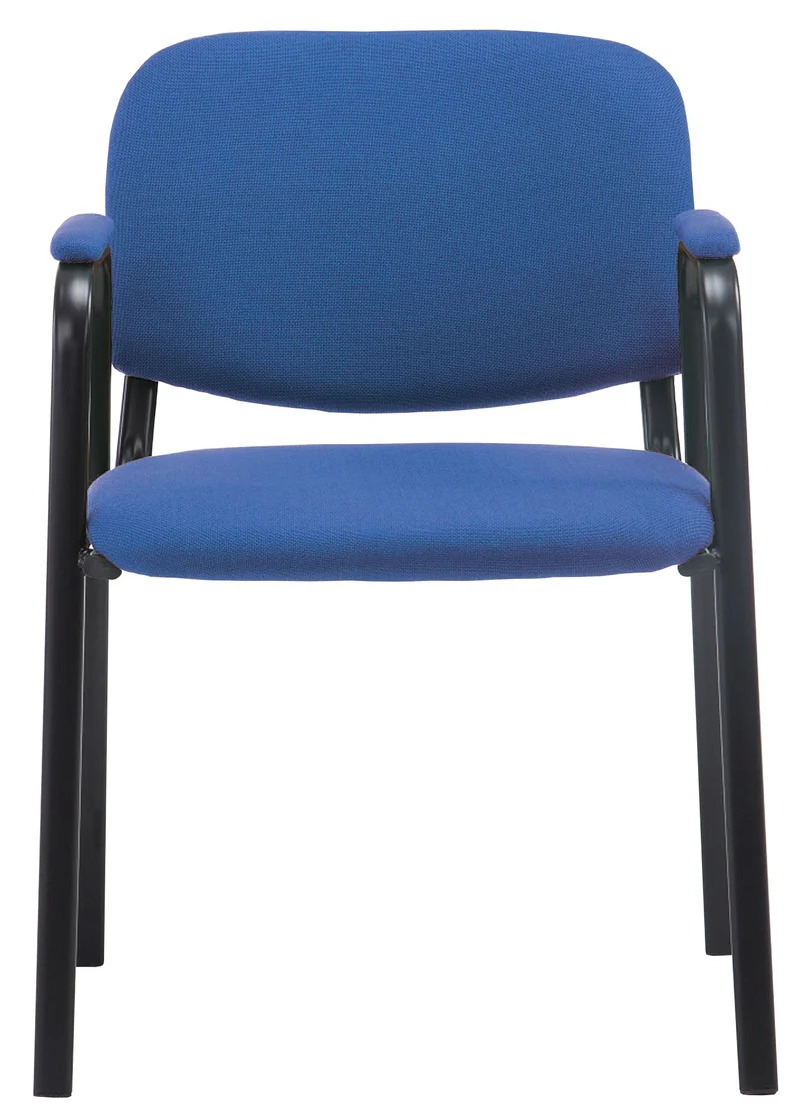 Chaise visiteur avec accoudoirs intégrés zone d'attente en tissu bleu piètement à 4 pieds en métal noir 10_0003384