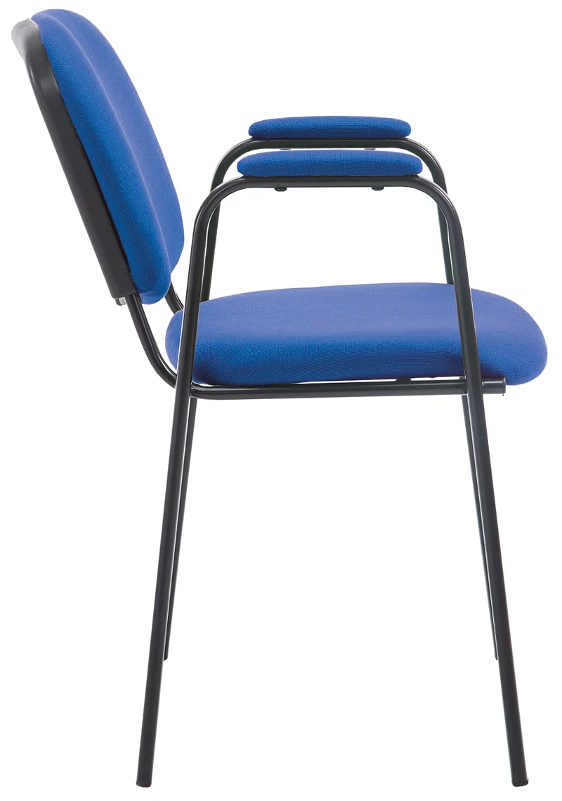 Chaise visiteur avec accoudoirs intégrés zone d'attente en tissu bleu piètement à 4 pieds en métal noir 10_0003384