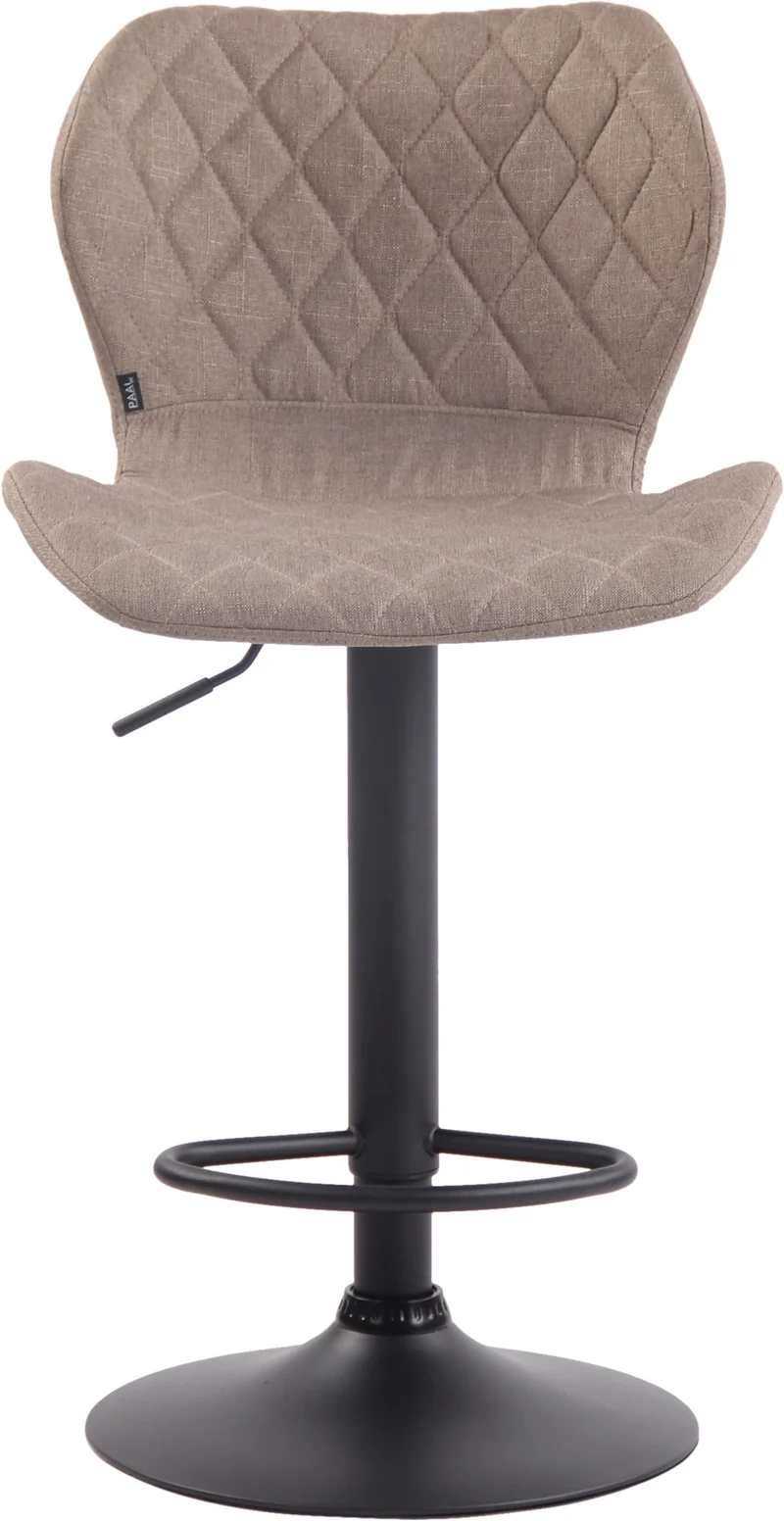 Tabouret de bar x1 avec coutures décoratives en forme de losanges en tissu taupe et métal noir 10_0004662