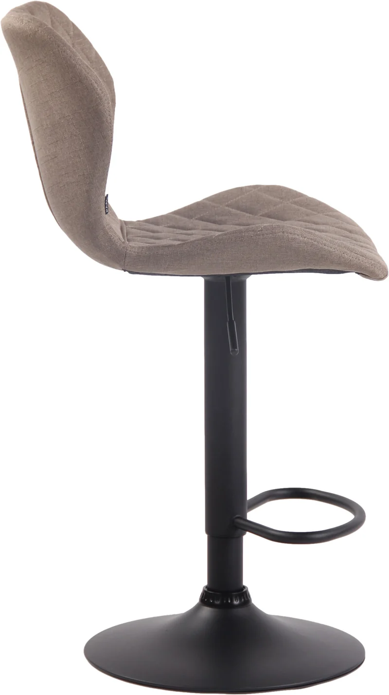 Tabouret de bar x1 avec coutures décoratives en forme de losanges en tissu taupe et métal noir 10_0004662