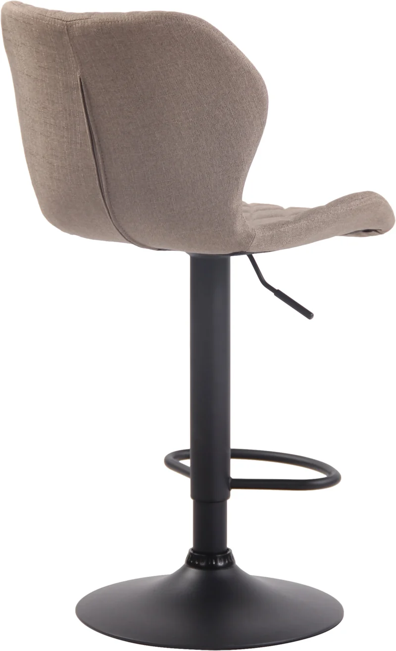 Tabouret de bar x1 avec coutures décoratives en forme de losanges en tissu taupe et métal noir 10_0004662