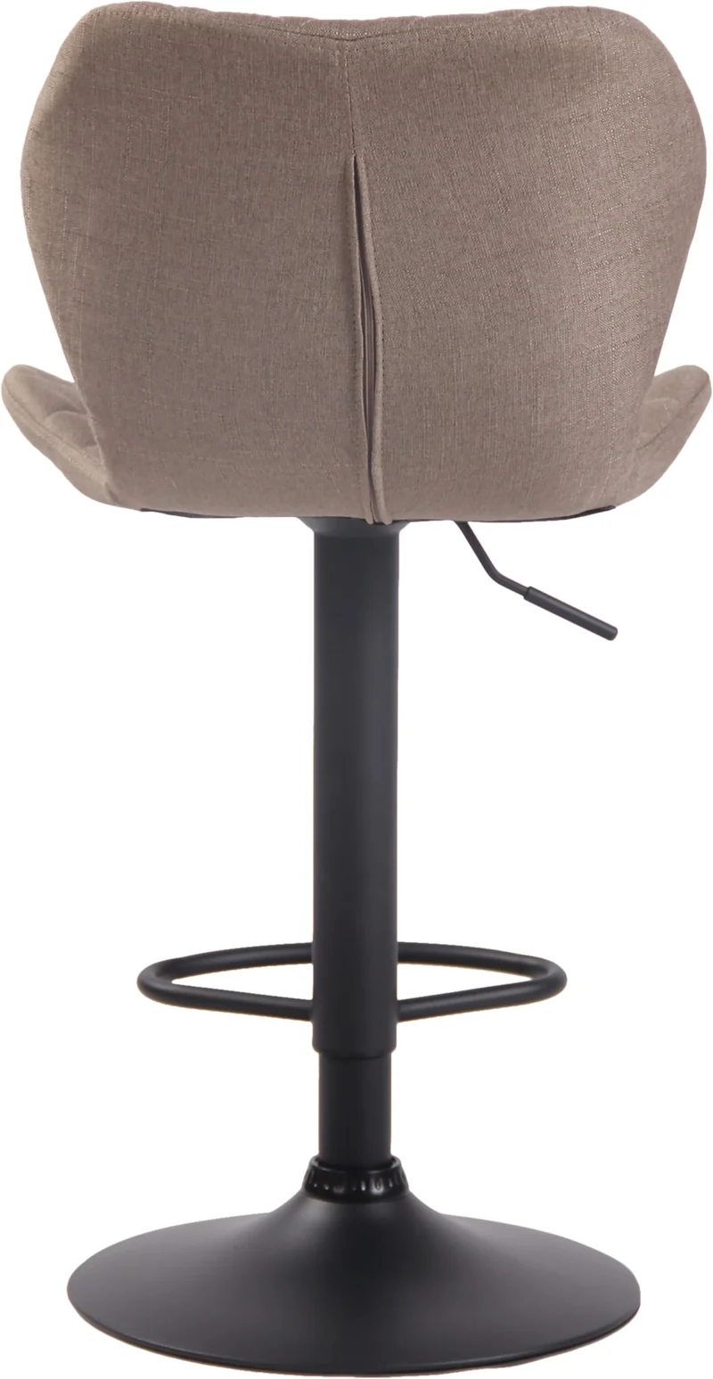 Tabouret de bar x1 avec coutures décoratives en forme de losanges en tissu taupe et métal noir 10_0004662