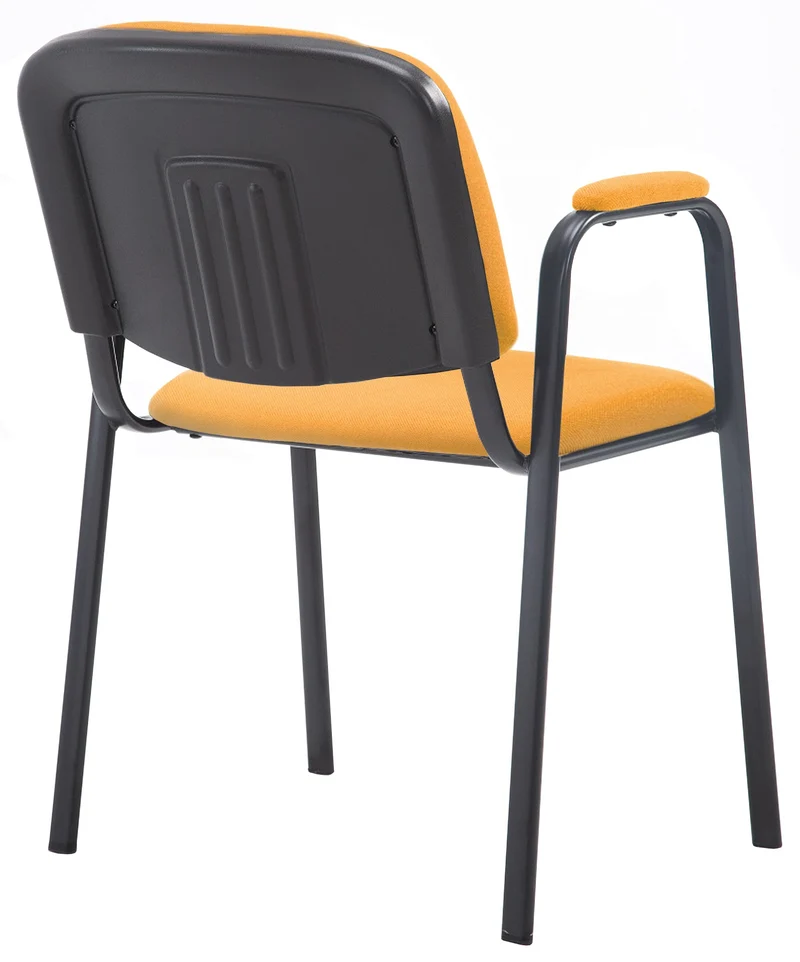 Chaise visiteur avec accoudoirs intégrés zone d'attente en tissu orange piètement à 4 pieds en métal noir 10_0003389