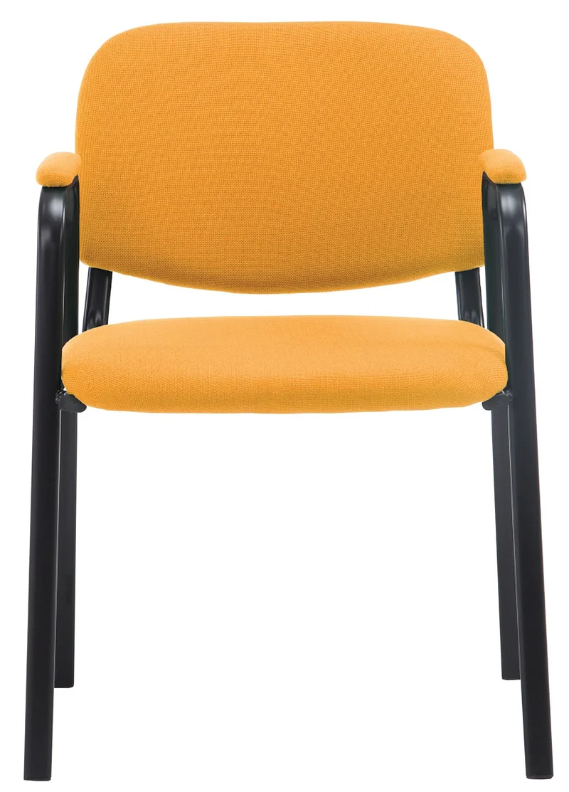 Chaise visiteur avec accoudoirs intégrés zone d'attente en tissu orange piètement à 4 pieds en métal noir 10_0003389