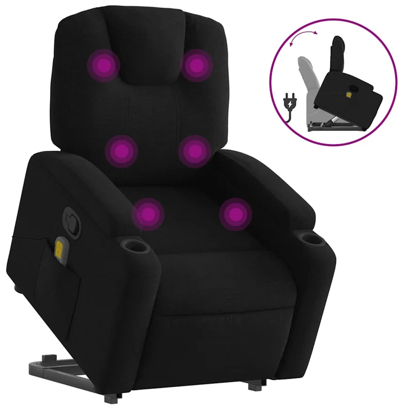 Fauteuil de relaxation TV fonction massage inclinable levage électrique en tissu noir DEC027048