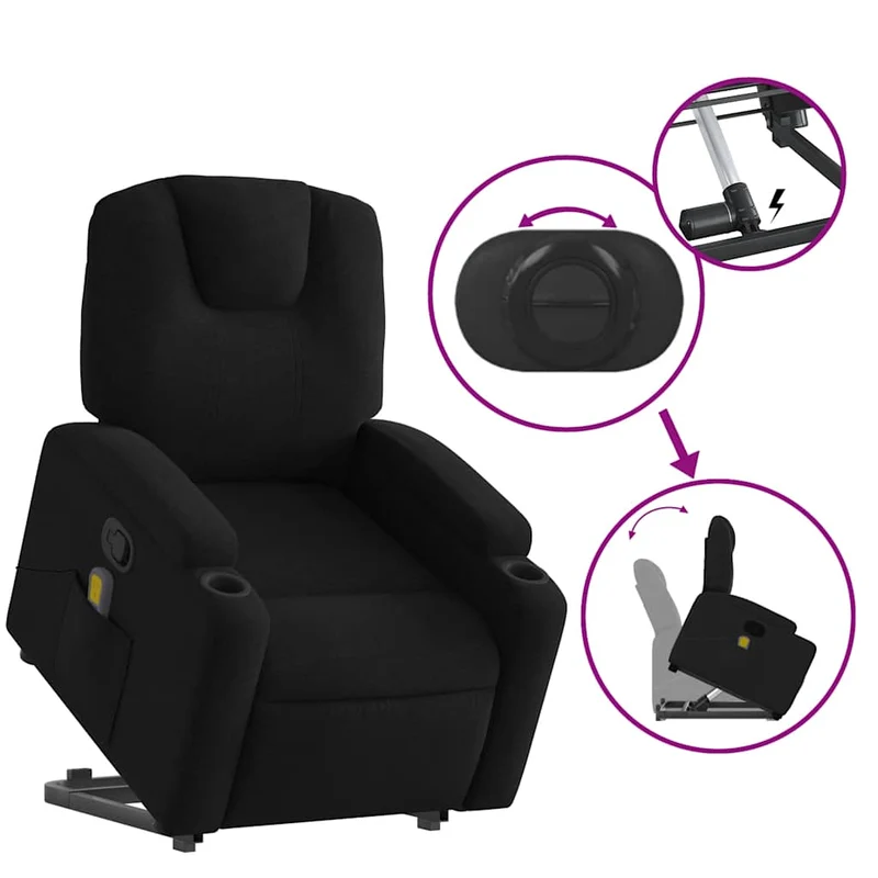 Fauteuil de relaxation TV fonction massage inclinable levage électrique en tissu noir DEC027048