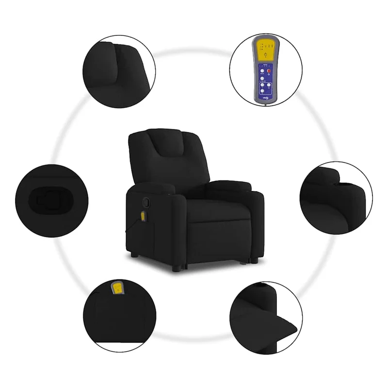 Fauteuil de relaxation TV fonction massage inclinable levage électrique en tissu noir DEC027048