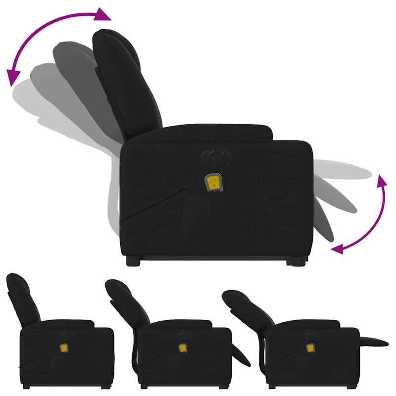Fauteuil de relaxation fonction massage et inclinable fonction de levage électrique en tissu noir DEC027810