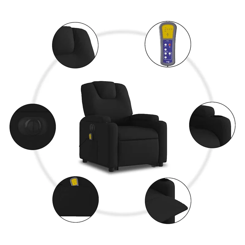 Fauteuil de relaxation fonction massage et inclinable fonction de levage électrique en tissu noir DEC027810