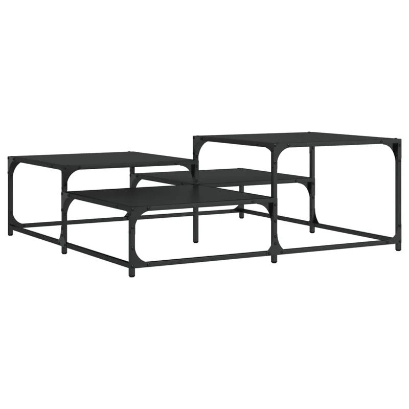 Table basse avec étagères design industriel 107 x 107 x 40 cm bois d'ingénierie noir et métal DEC039622