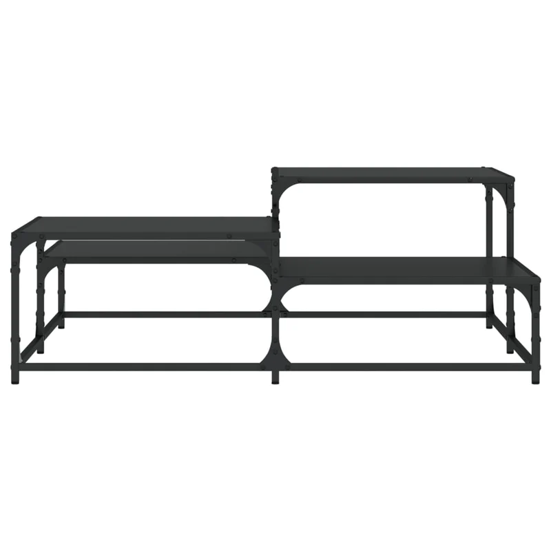 Table basse avec étagères design industriel 107 x 107 x 40 cm bois d'ingénierie noir et métal DEC039622