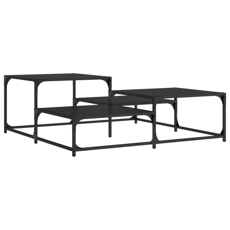 Table basse avec étagères design industriel 107 x 107 x 40 cm bois d'ingénierie noir et métal DEC039622