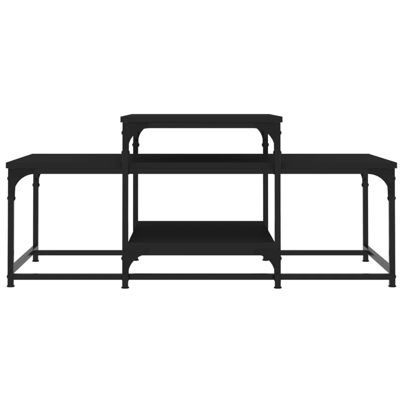 Table basse avec étagères design industriel 102 x 60 x 45 cm bois d'ingénierie noir et métal DEC039616