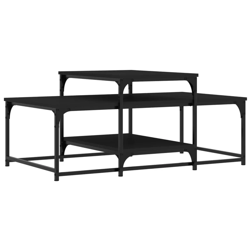 Table basse avec étagères design industriel 102 x 60 x 45 cm bois d'ingénierie noir et métal DEC039616