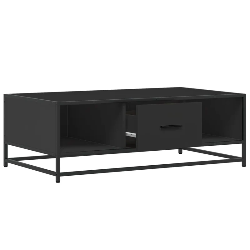 Table basse avec tiroir design moderne et contemporaine 100 x 57 x 35 cm bois d'ingénierie et métal noir DEC039579