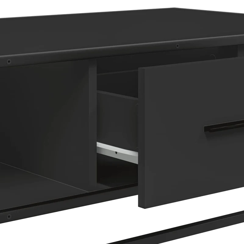 Table basse avec tiroir design moderne et contemporaine 100 x 57 x 35 cm bois d'ingénierie et métal noir DEC039579