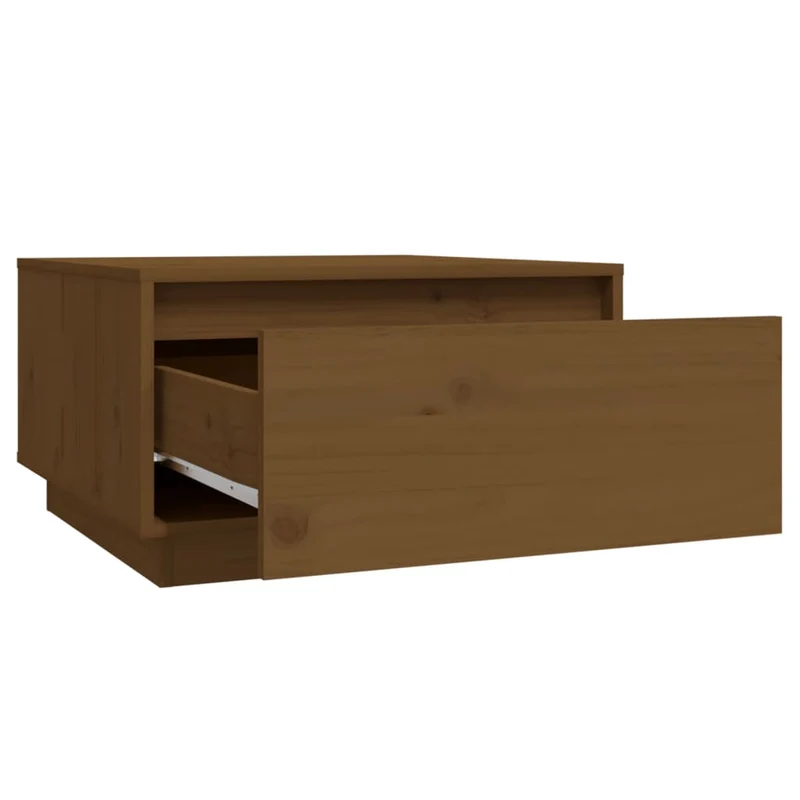 Table basse avec tiroir design intemporel 55 x 56 x 32 cm bois massif de pin couleur marron miel DEC039486