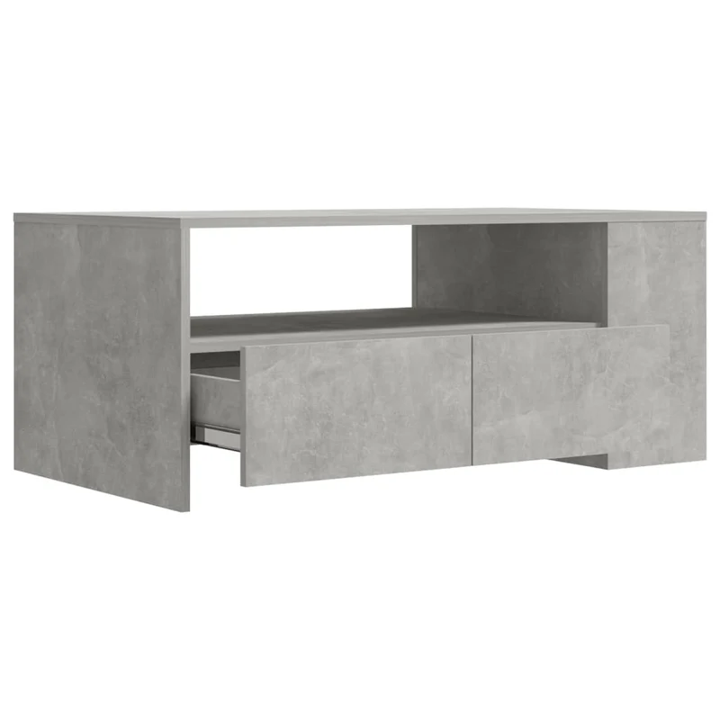 Table basse avec tiroirs et étagères design moderne et contemporaine 102 x 55 x 42 cm bois d'ingénierie gris DEC039266