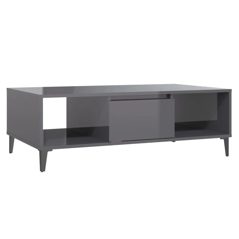 Table basse avec compartiment avec porte design moderne et contemporaine 103,5 x 60 x 35 cm bois d'ingénierie gris brillant DEC039214