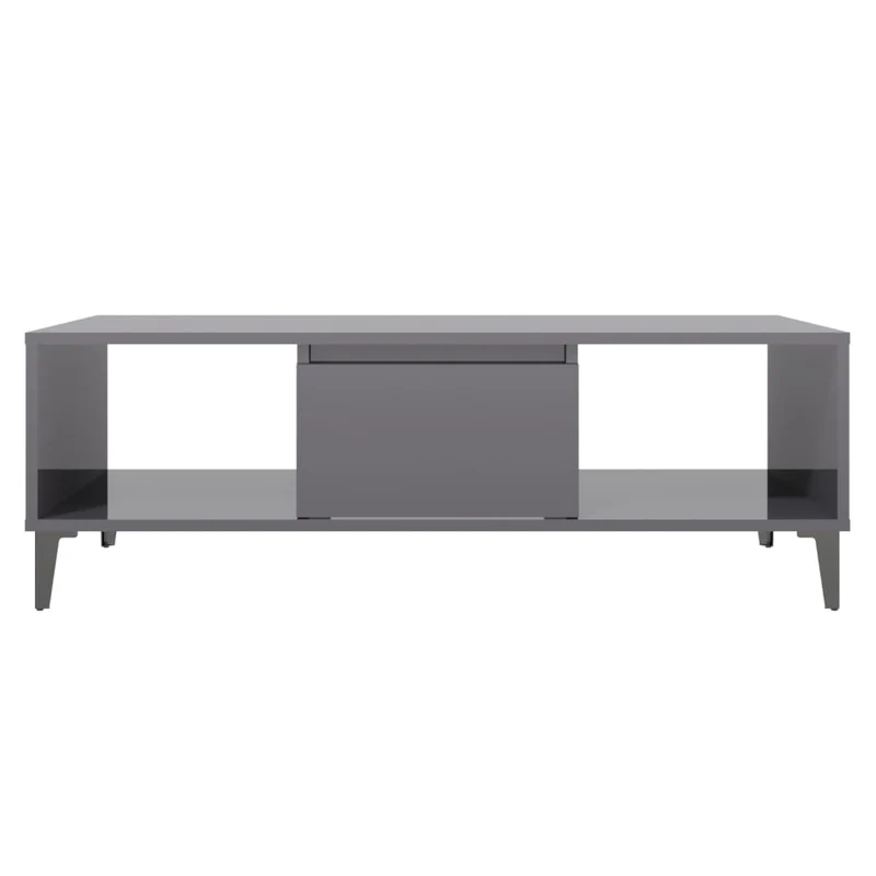 Table basse avec compartiment avec porte design moderne et contemporaine 103,5 x 60 x 35 cm bois d'ingénierie gris brillant DEC039214