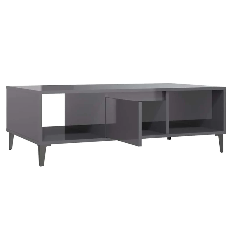 Table basse avec compartiment avec porte design moderne et contemporaine 103,5 x 60 x 35 cm bois d'ingénierie gris brillant DEC039214