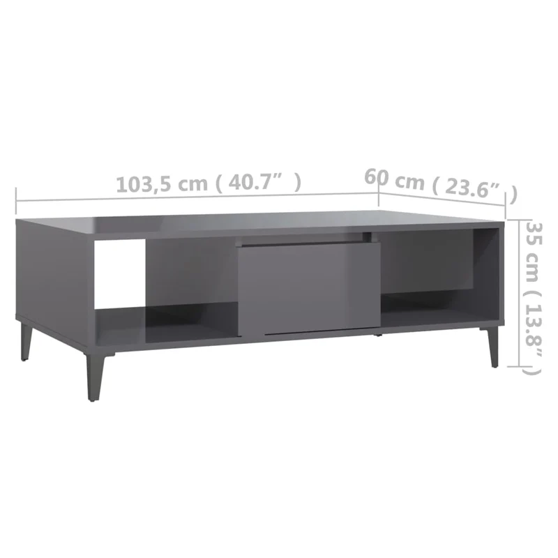Table basse avec compartiment avec porte design moderne et contemporaine 103,5 x 60 x 35 cm bois d'ingénierie gris brillant DEC039214