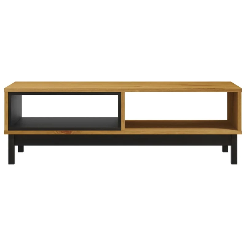 Table basse avec deux compartiments design moderne et contemporaine 100 x 50 x 32,5 cm bois de pin massif marron et noir DEC039134