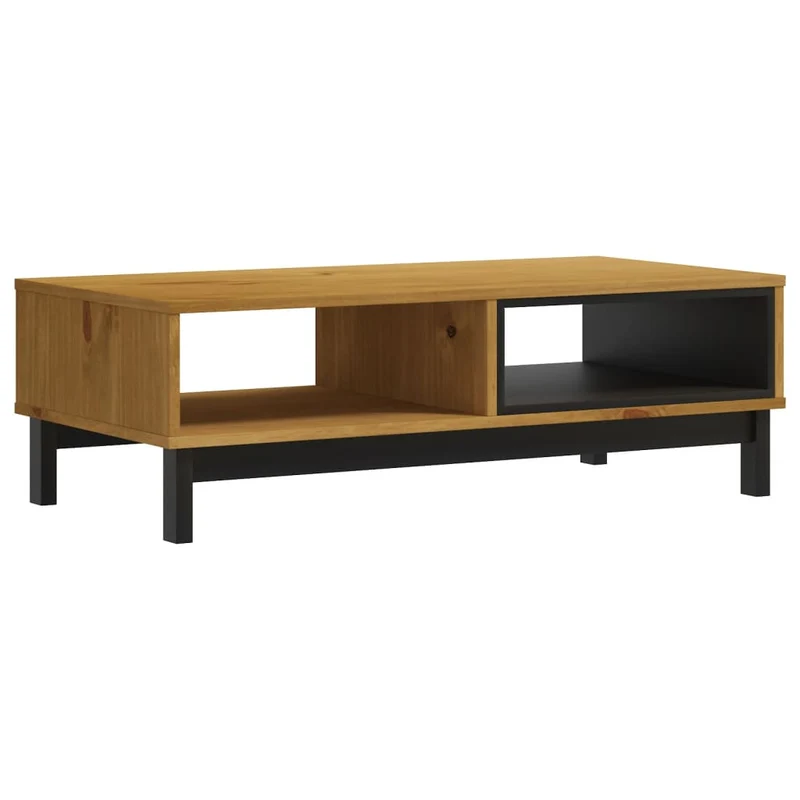 Table basse avec deux compartiments design moderne et contemporaine 100 x 50 x 32,5 cm bois de pin massif marron et noir DEC039134