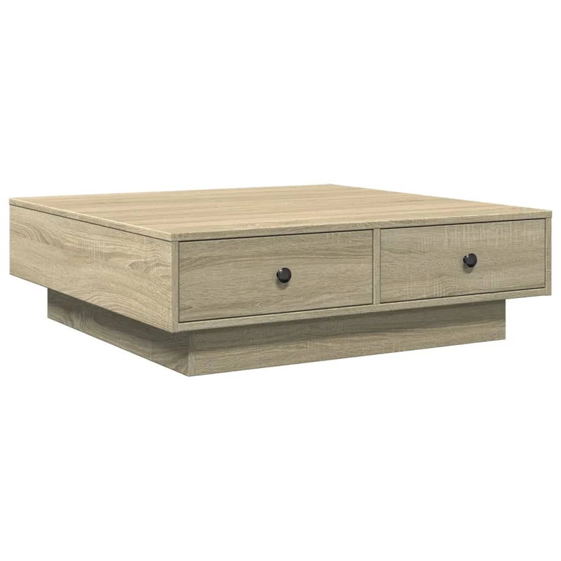 Table basse avec tiroirs design moderne et contemporaine 90 x 90 x 28 cm aggloméré couleur chêne DEC039076