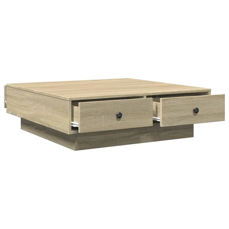 Table basse avec tiroirs design moderne et contemporaine 90 x 90 x 28 cm aggloméré couleur chêne DEC039076