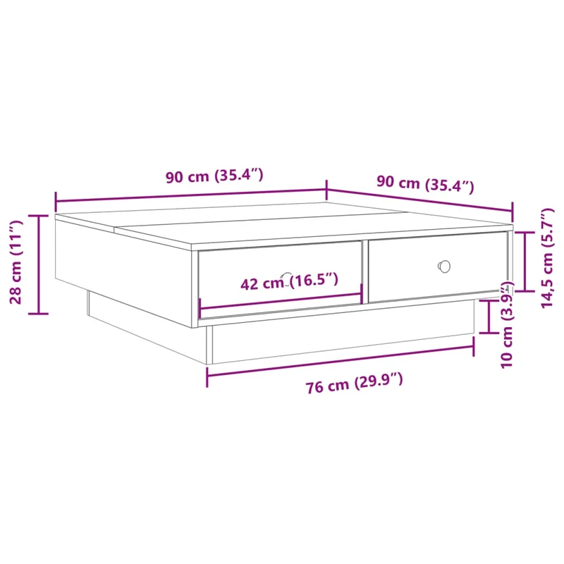 Table basse avec tiroirs design moderne et contemporaine 90 x 90 x 28 cm aggloméré couleur chêne DEC039076