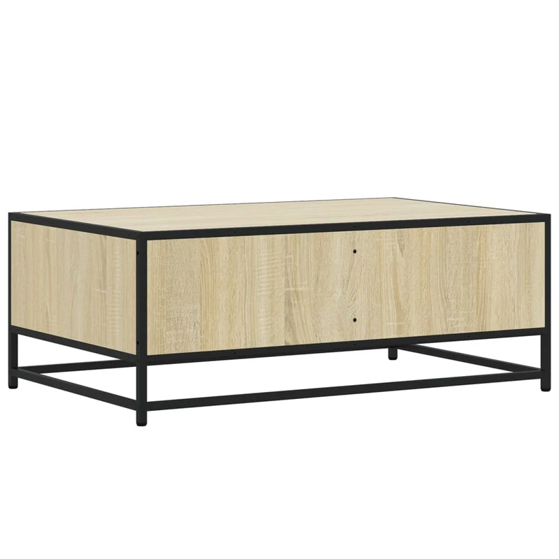 Table basse avec tiroir et compartiment ouvert design industriel 90 x 57 x 35 cm bois d'ingénierie couleur chêne et métal DEC039068