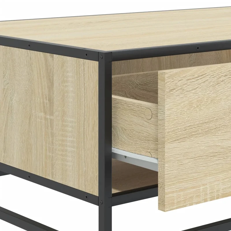 Table basse avec tiroir et compartiment ouvert design industriel 90 x 57 x 35 cm bois d'ingénierie couleur chêne et métal DEC039068