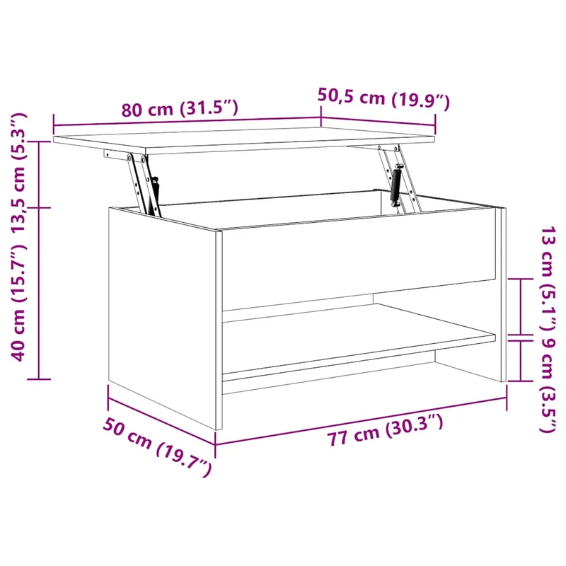 Table basse avec plateau relevable design intemporel 80 x 50 x 40 cm bois d'ingénierie couleur chêne DEC038999