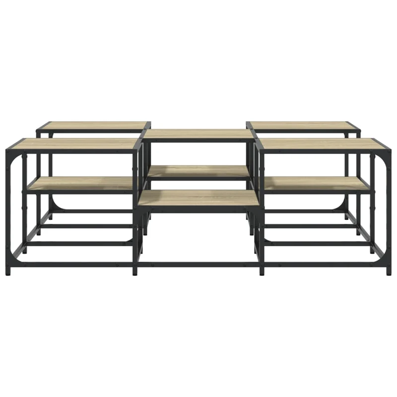 Table basse avec étagères design industriel 121 x 121 x 40 cm bois d'ingénierie marron et métal DEC038926