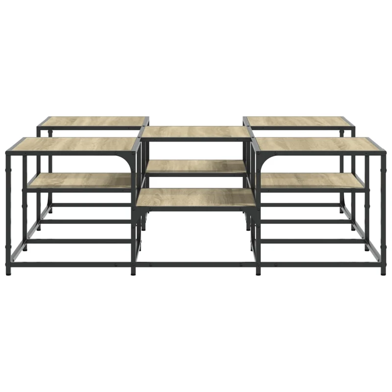 Table basse avec étagères design industriel 121 x 121 x 40 cm bois d'ingénierie marron et métal DEC038926