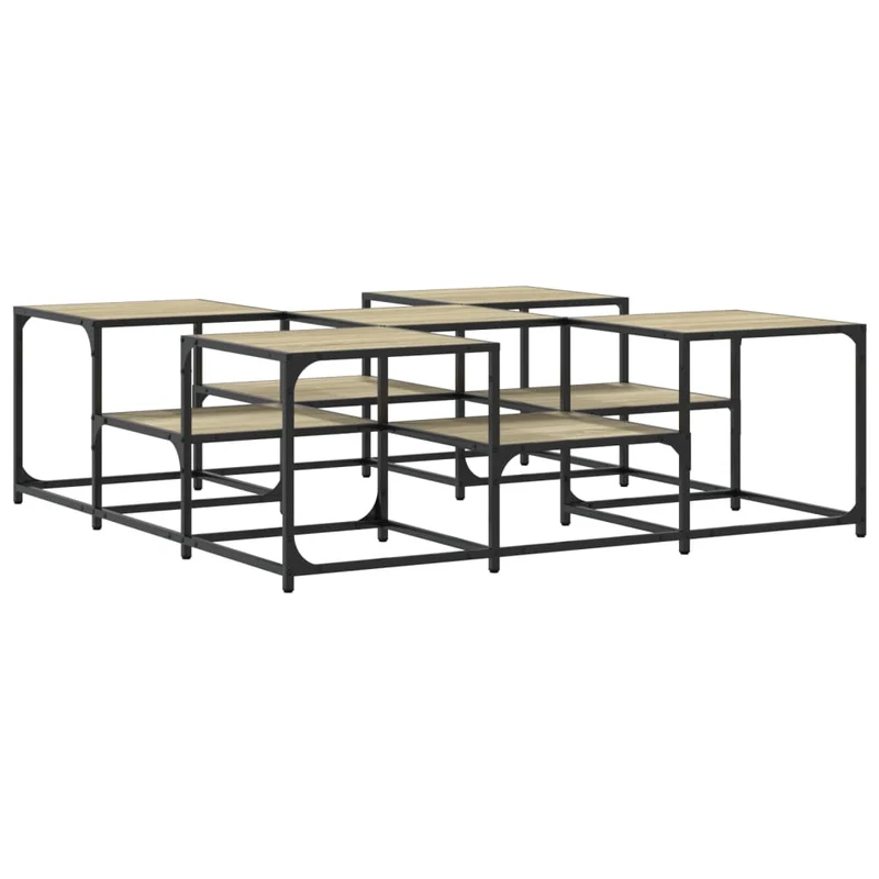 Table basse avec étagères design industriel 121 x 121 x 40 cm bois d'ingénierie marron et métal DEC038926