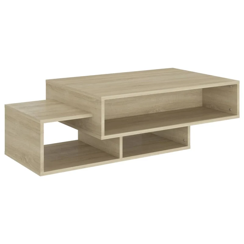 Table basse 3 compartiments design intemporel 105 x 55 x 32 cm bois d’ingénierie couleur chêne DEC038924