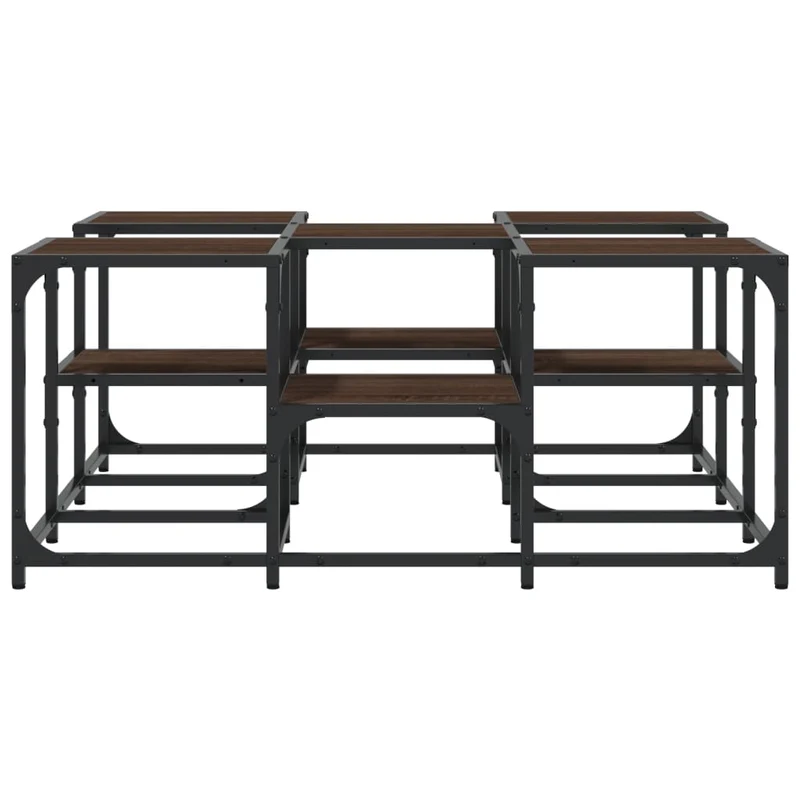 Table basse avec étagères design industriel 91 x 91 x 40 cm bois d'ingénierie marron et métal DEC038831